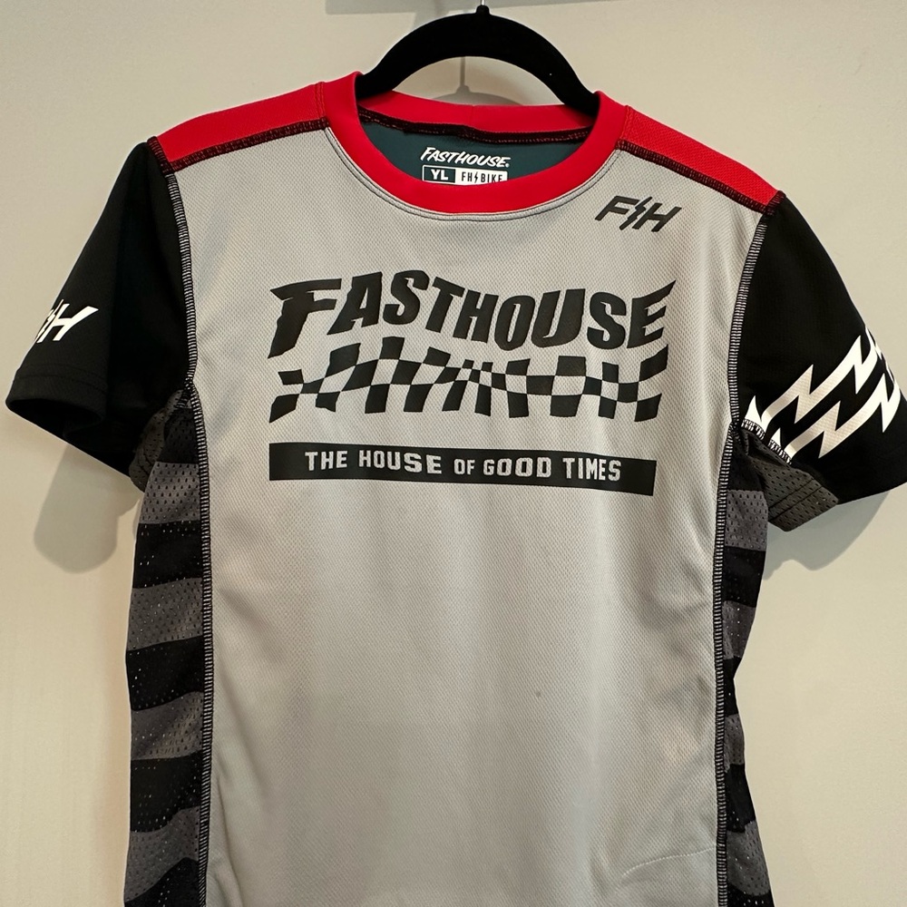 Fasthouse Youth Large, S/S Classic Velocity Jersey, Gray/Blue/Black/Red - Picture 2 of 7